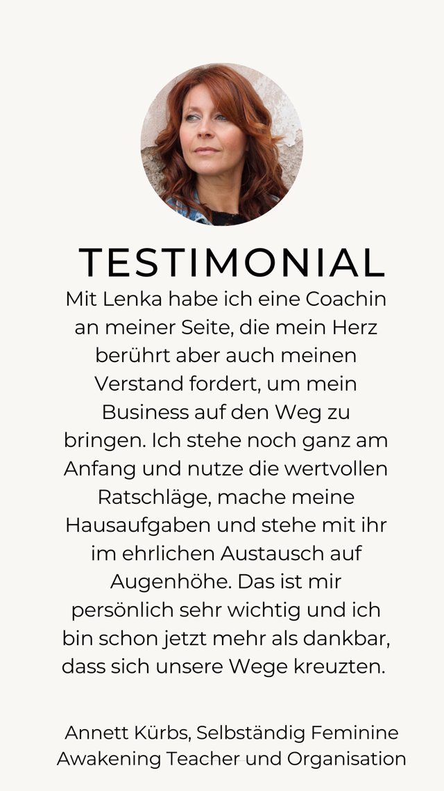 Testimonial von Annett Kürbs, Selbständig Feminine Awakening Teacher und Organisation